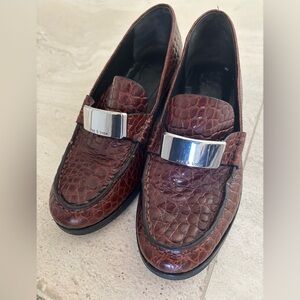 Rag & Bone Croc-Embossed Leather Loafers with Silver Accent size 7.5